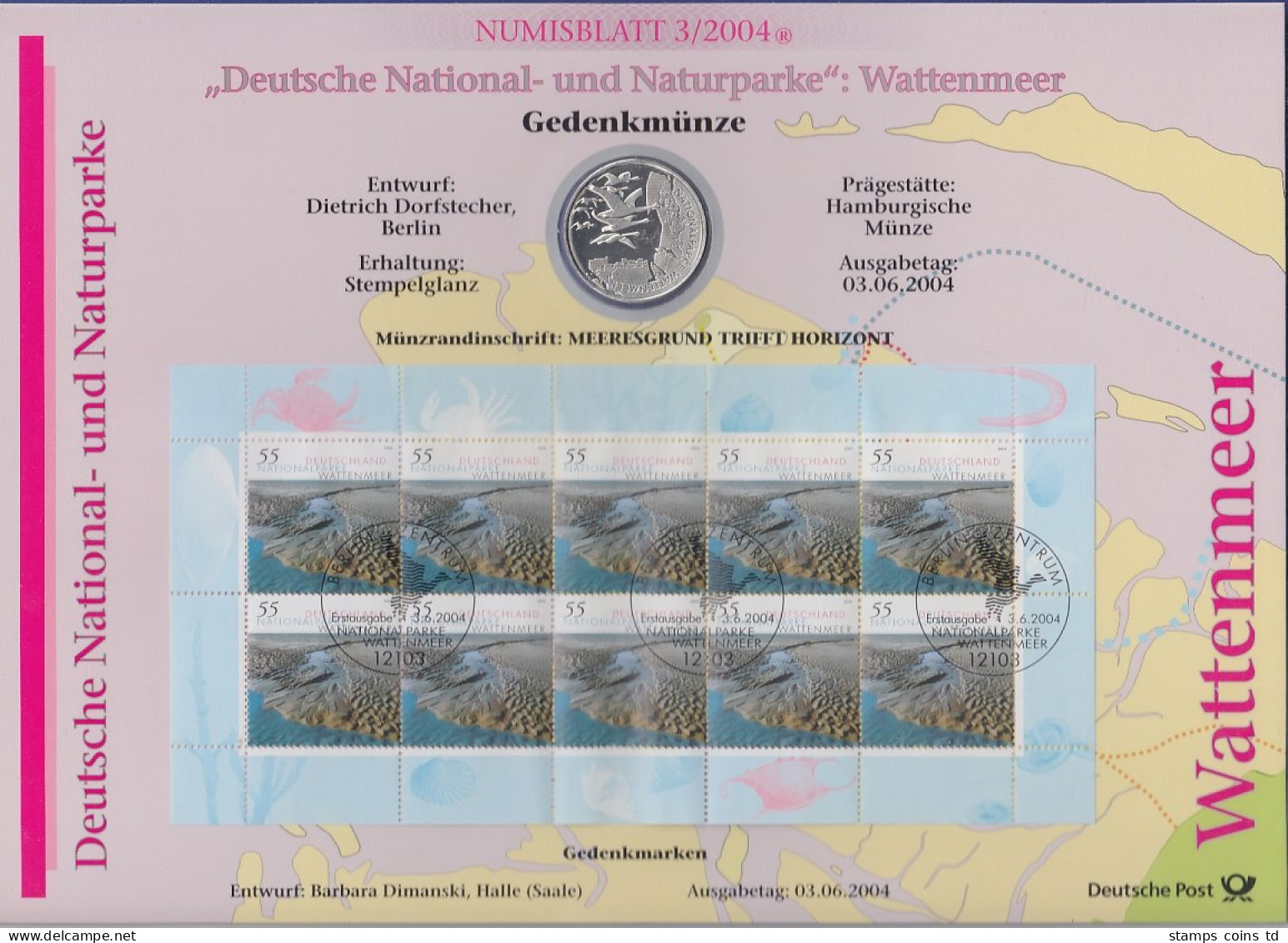 Bundesrepublik Numisblatt 3/2004 Nationalpark Wattenmeer Mit10-Euro-Silbermünze - Sammlungen