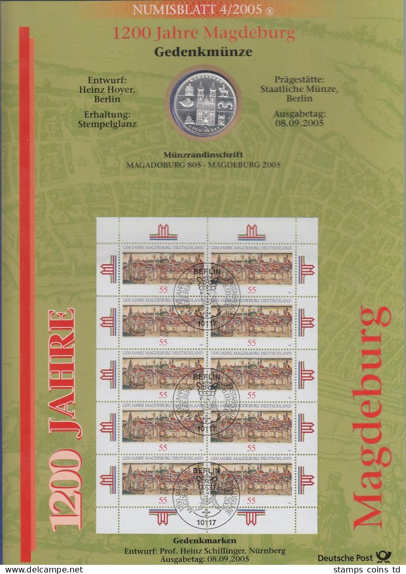 Bundesrepublik Numisblatt 4/2005 Magdeburg Mit 10-Euro-Silbermünze - Collections