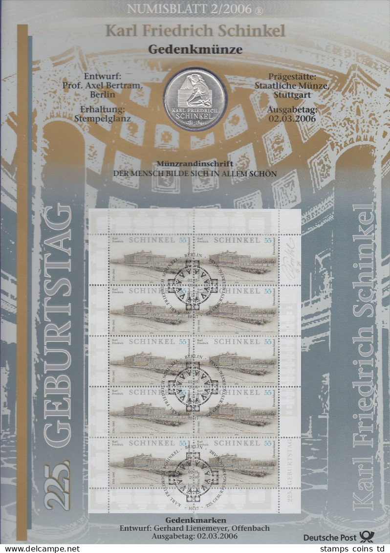 Bundesrepublik Numisblatt 2/2006 Schinkel Mit 10-Euro-Silbermünze - Verzamelingen
