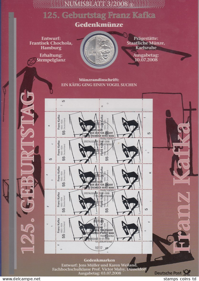 Bundesrepublik Numisblatt 3/2008 Franz Kafka Mit10-Euro-Silbermünze - Verzamelingen