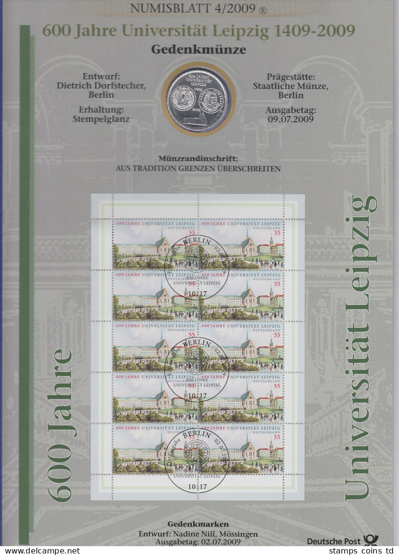 Bundesrepublik Numisblatt 4/2009 Universität Leipzig Mit 10-Euro-Silbermünze - Colecciones