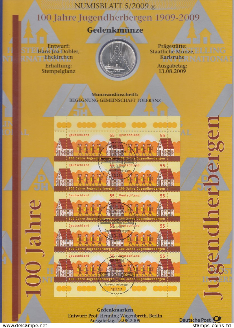 Bundesrepublik Numisblatt 5/2009 Jugendherbergen Mit 10-Euro-Silbermünze - Collections