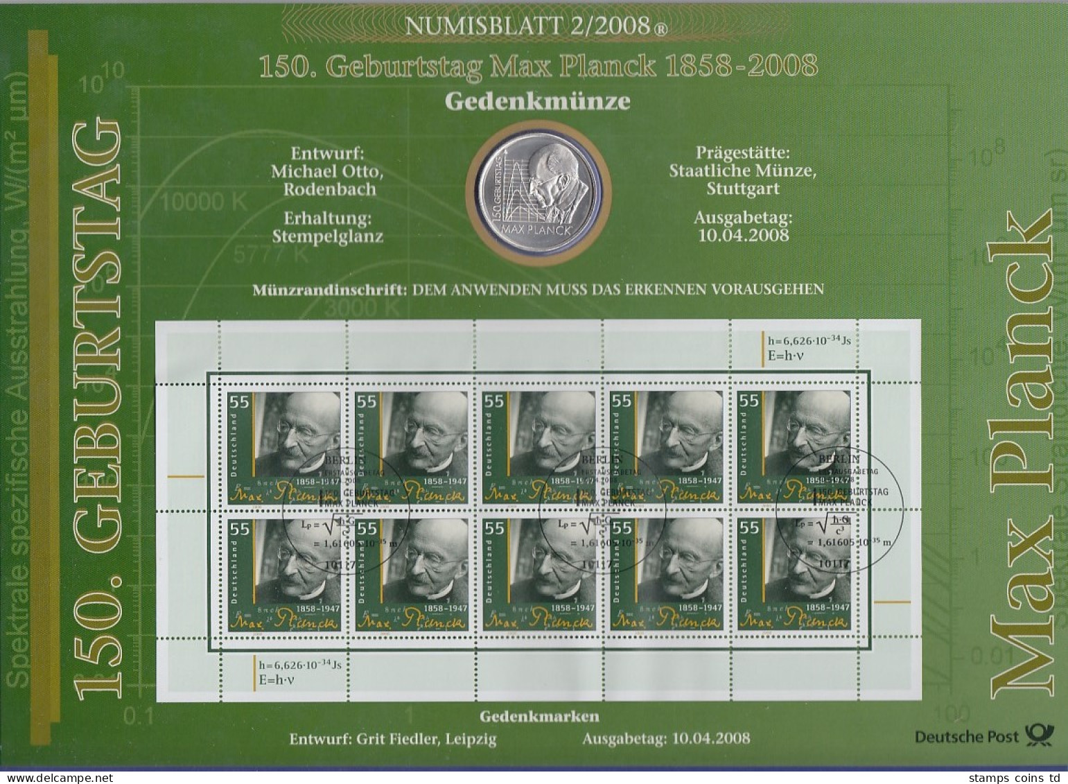 Bundesrepublik Numisblatt 2/2008 Max Planck Mit10-Euro-Silbermünze - Collections