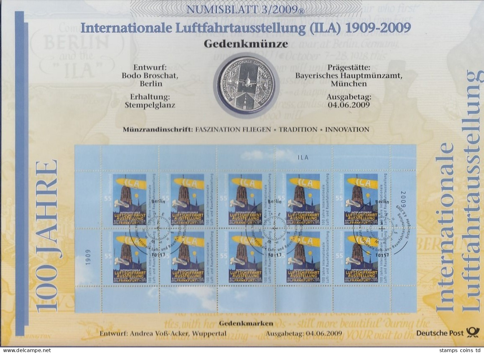 Bundesrepublik Numisblatt 3/2009 Luftfahrt-Ausstellung  Mit 10-Euro-Silbermünze - Collections
