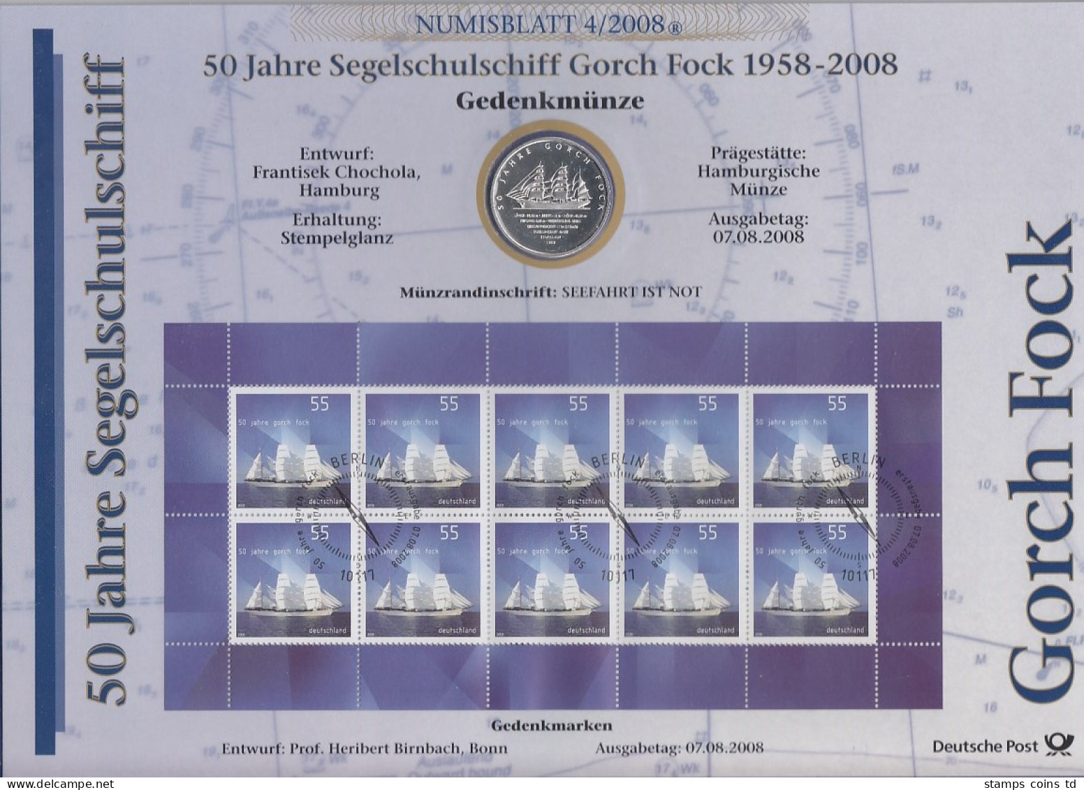 Bundesrepublik Numisblatt 4/2008 Gorch Fock Mit10-Euro-Silbermünze - Verzamelingen