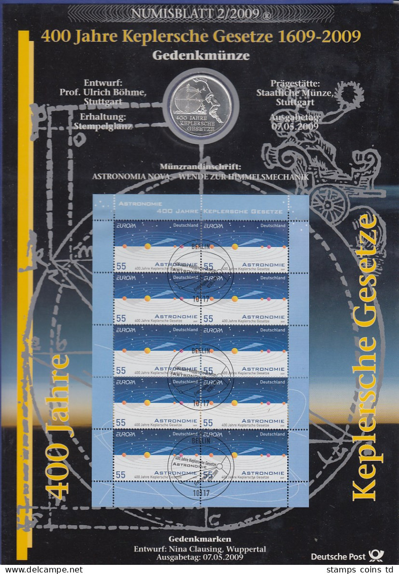 Bundesrepublik Numisblatt 2/2009 Keplersche Gesetze Mit 10-Euro-Silbermünze - Verzamelingen