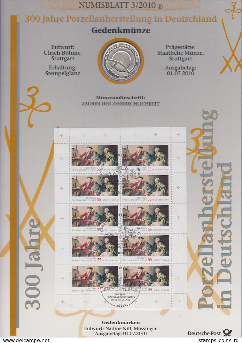 Bundesrepublik Numisblatt 3/2010 Porzellenherstellung Mit 10-Euro-Silbermünze - Collections