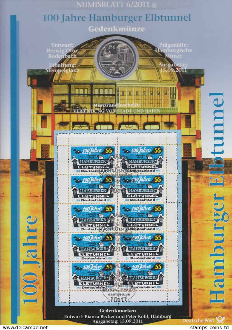 Bundesrepublik Numisblatt 6/2011 Elbtunnel Hamburg Mit 10-Euro-Gedenkmünze - Collezioni