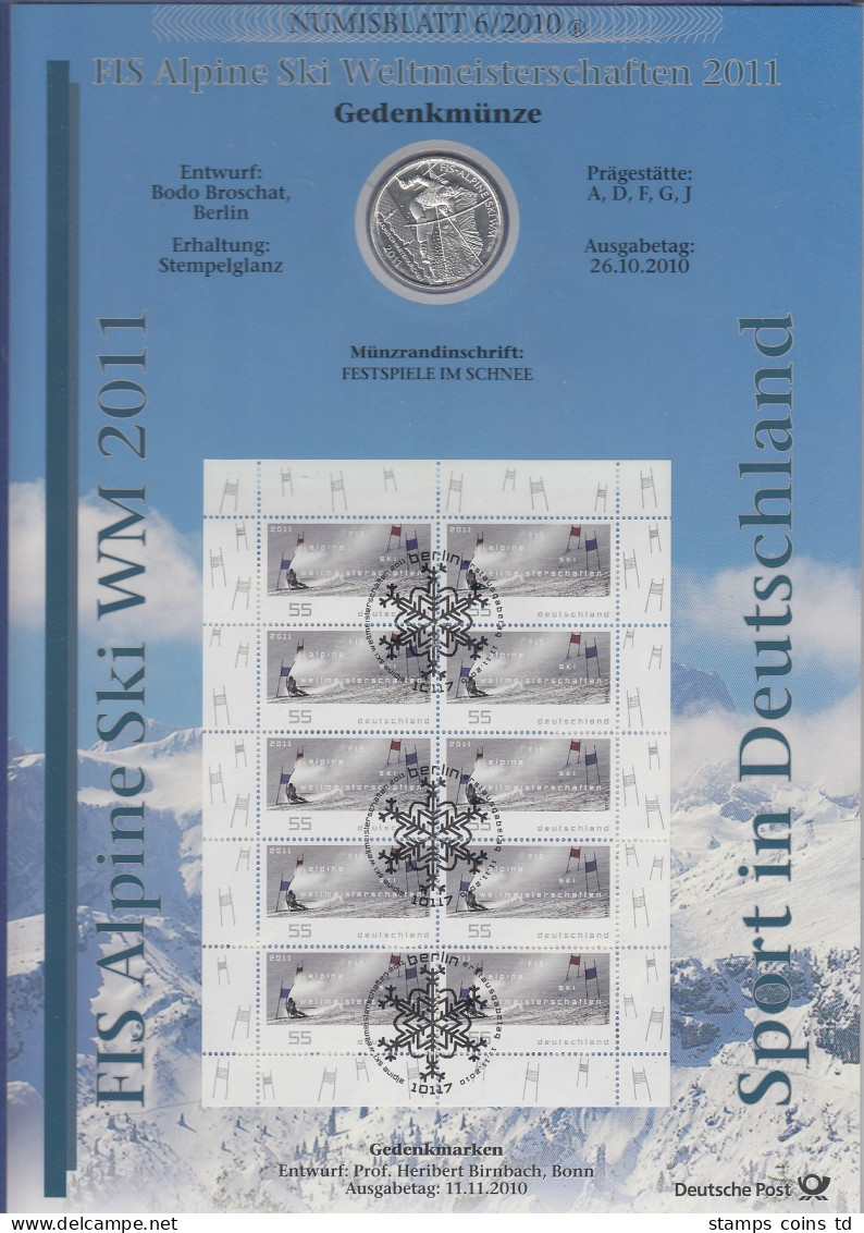 Bundesrepublik Numisblatt 6/2010 Alpine Ski WM Mit 10-Euro-Silbermünze - Collections
