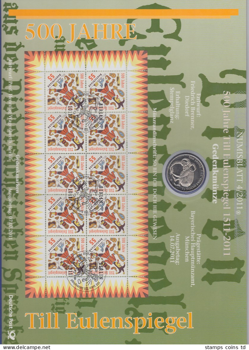 Bundesrepublik Numisblatt 4/2011 Till Eulenspiegel Mit 10-Euro-Gedenkmünze - Collections