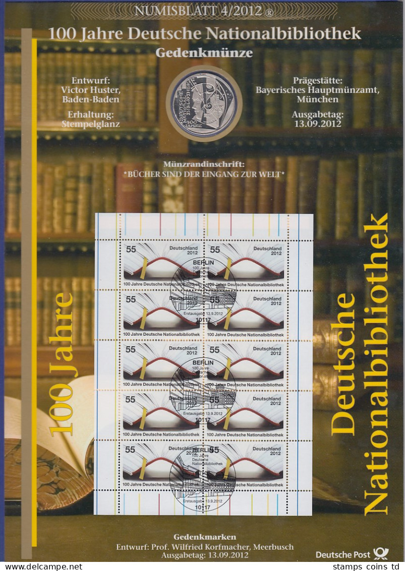 Bundesrepublik Numisblatt 4/2012 Nationalbibliothek Mit 10-Euro-Gedenkmünze - Collections