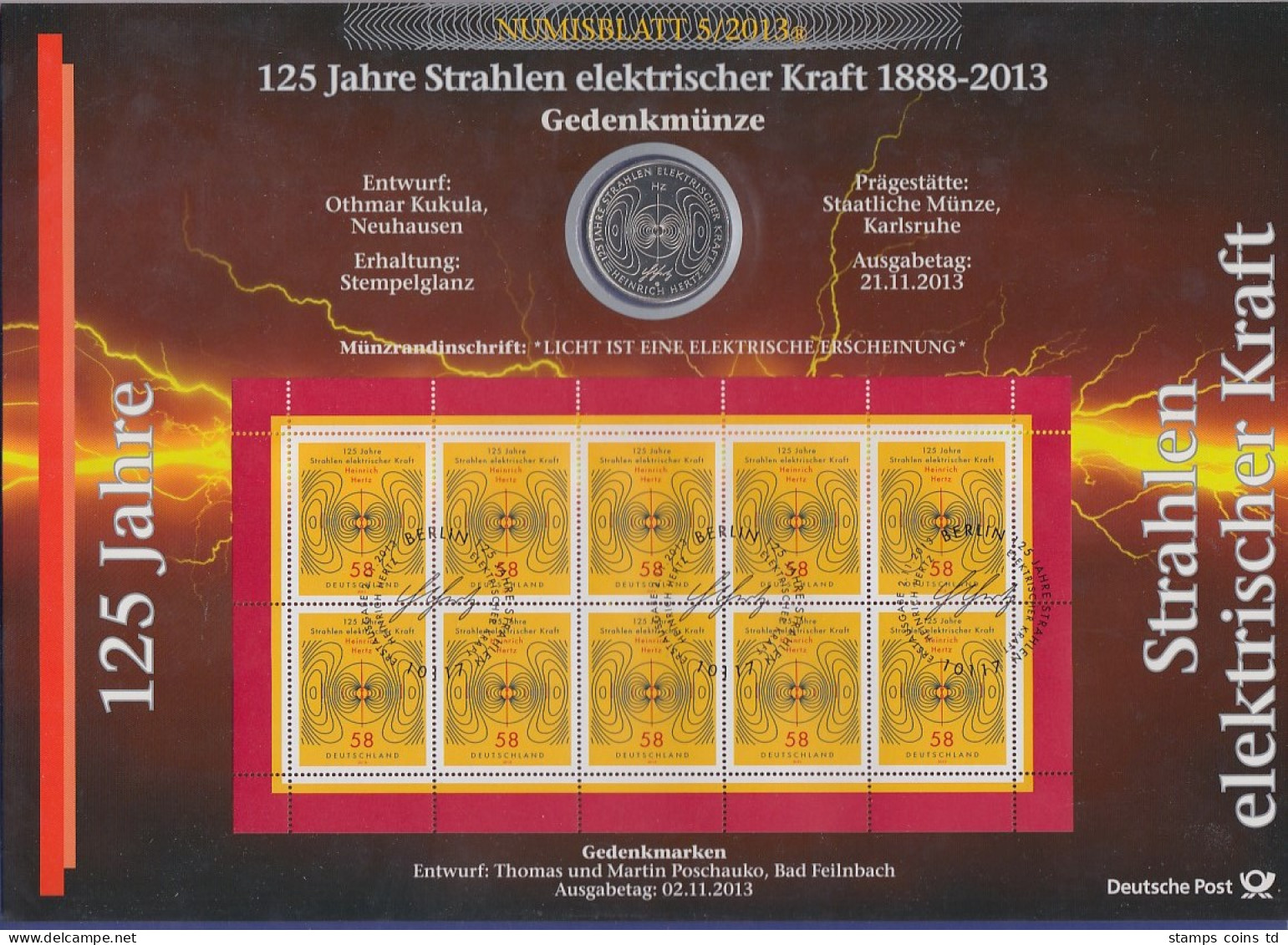 Bundesrepublik Numisblatt 5/2013 Heinrich Hertz Mit 10-Euro-Gedenkmünze - Collections