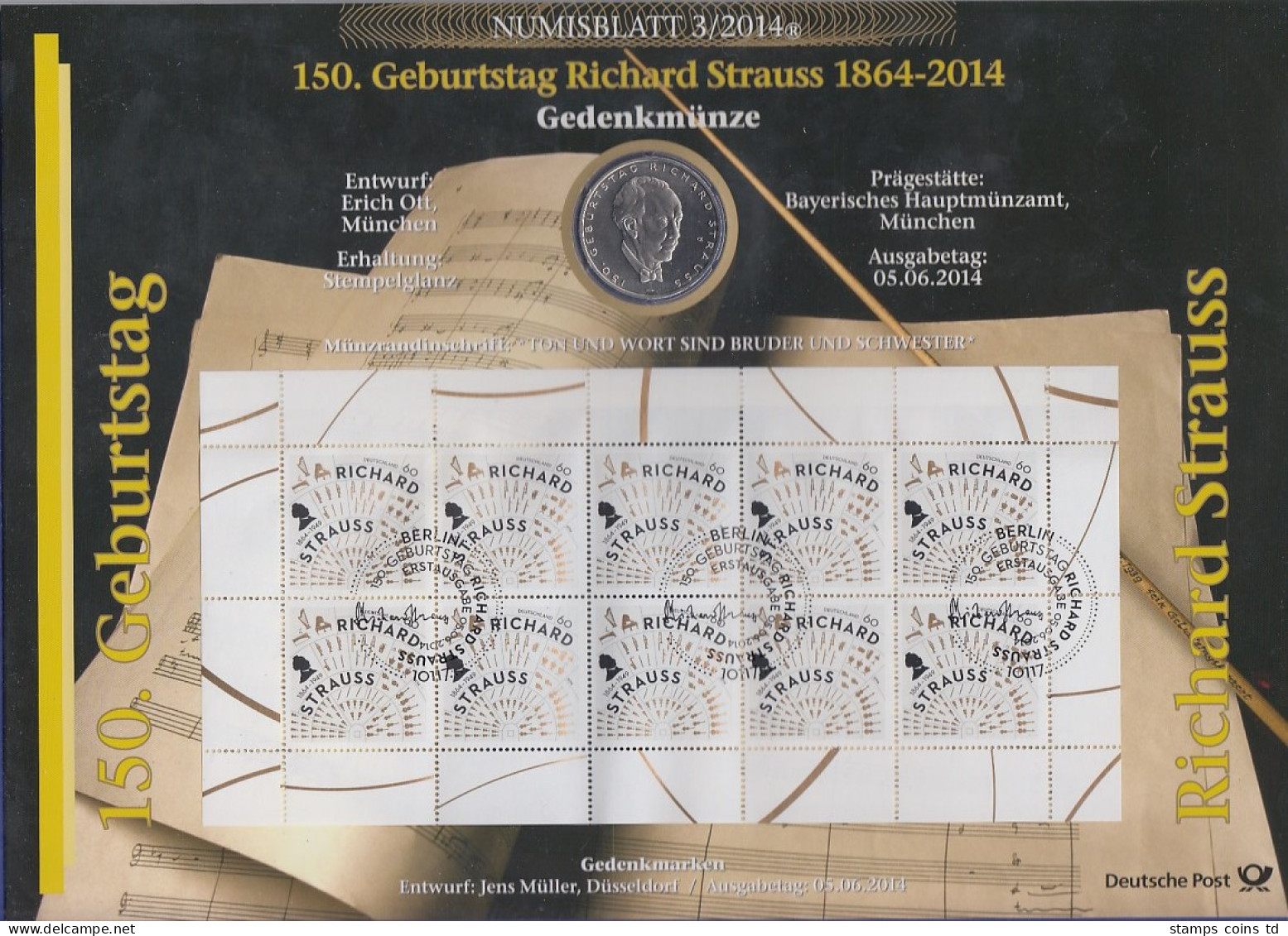 Bundesrepublik Numisblatt 3/2014 Richard Strauss Mit 10-Euro-Gedenkmünze - Verzamelingen