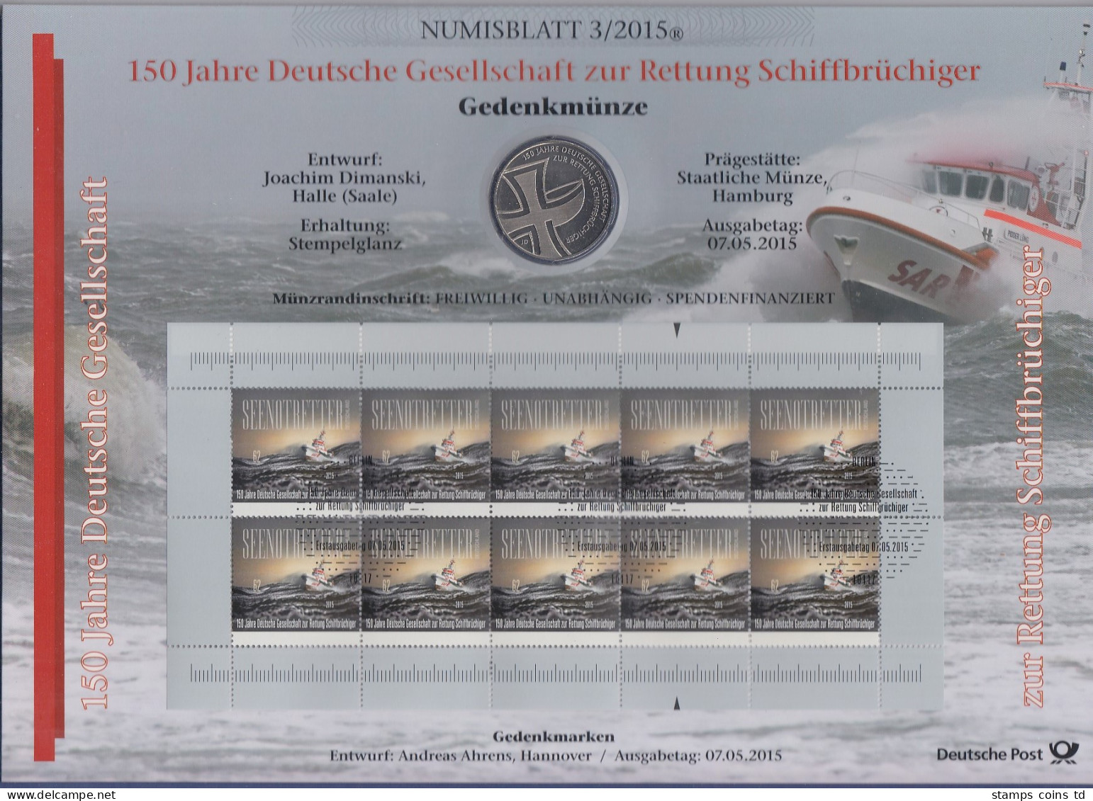 Bundesrepublik Numisblatt 3/2015 Schiffbrüchige Mit 10-Euro-Gedenkmünze - Collections