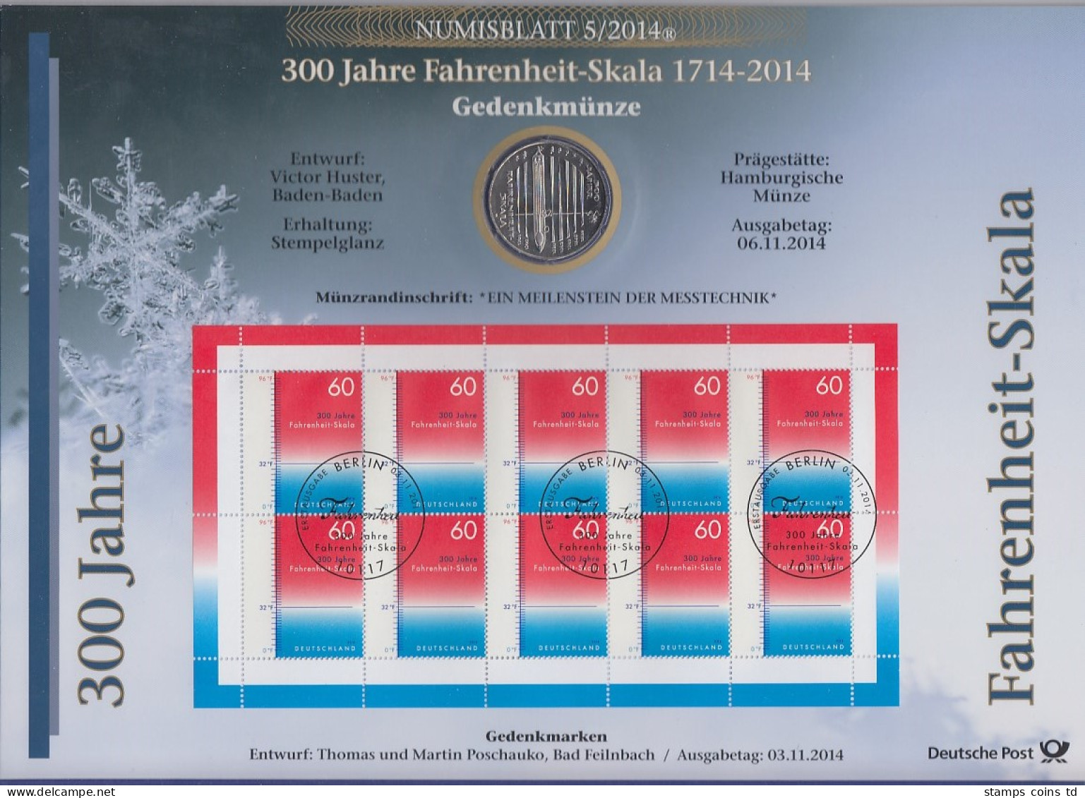 Bundesrepublik Numisblatt 5/2014 Fahrenheit-Skala Mit 10-Euro-Gedenkmünze - Sammlungen