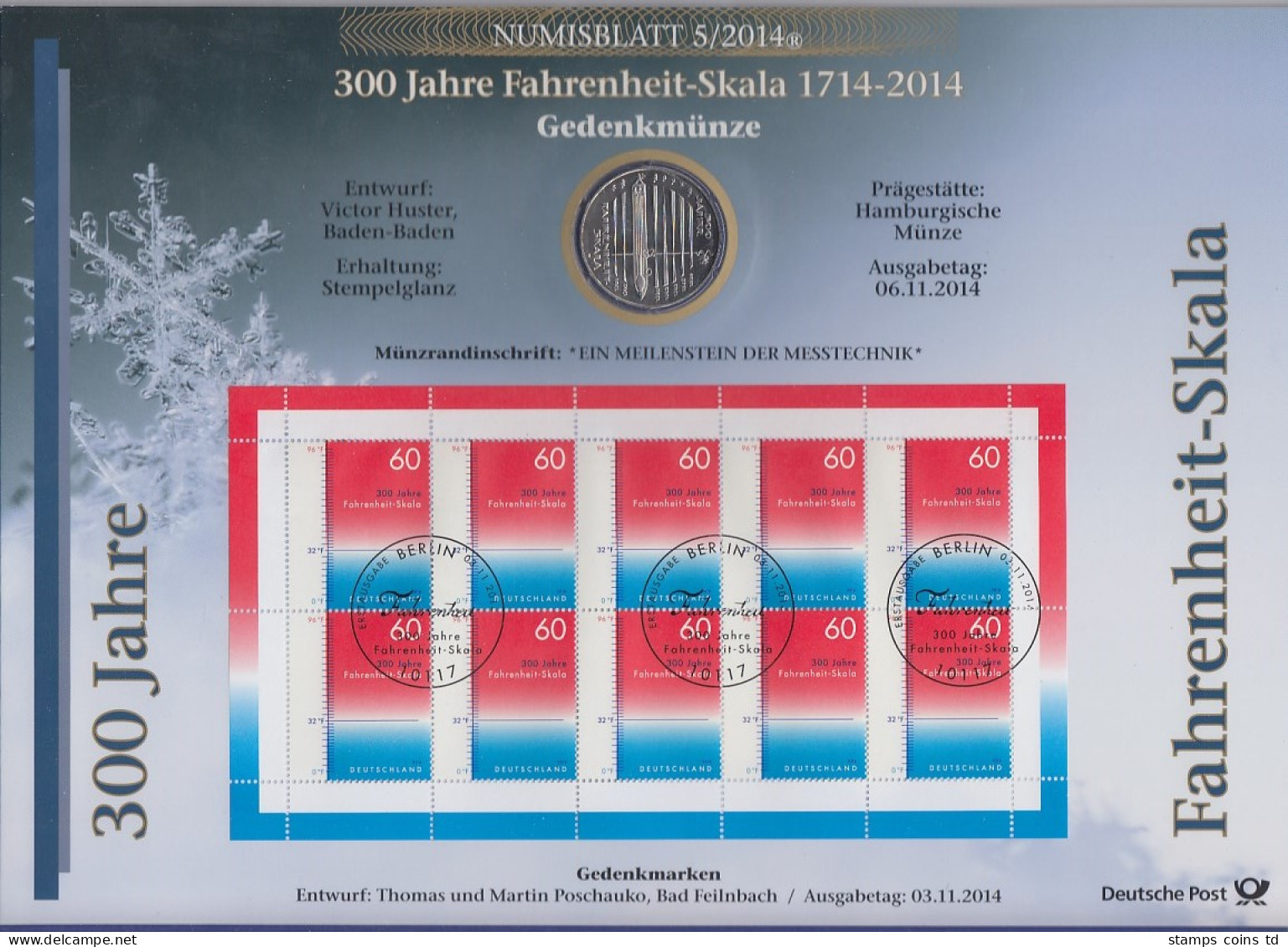 Bundesrepublik Numisblatt 5/2014 Fahrenheit-Skala Mit 10-Euro-Gedenkmünze - Colecciones