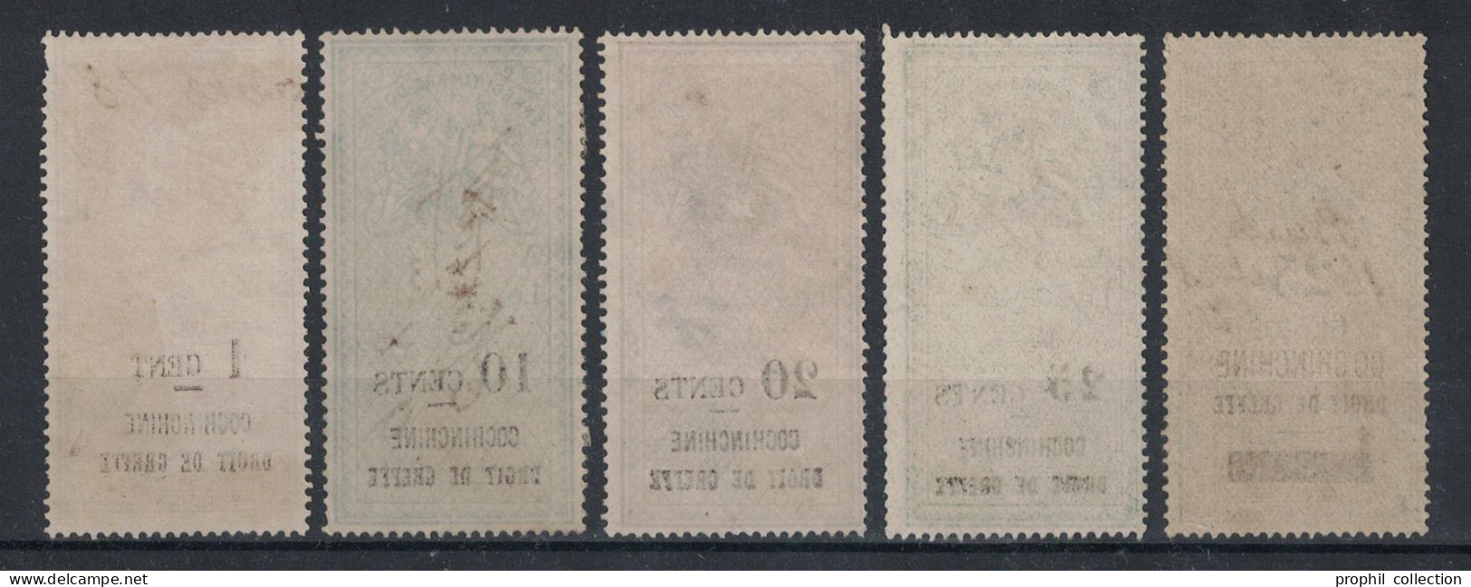 LOT De 5 TIMBRES FISCAUX OBLITÉRÉS De COCHINCHINE " DROIT DE GREFFE " Dont 1 TIMBRE SURCHARGE - Used Stamps