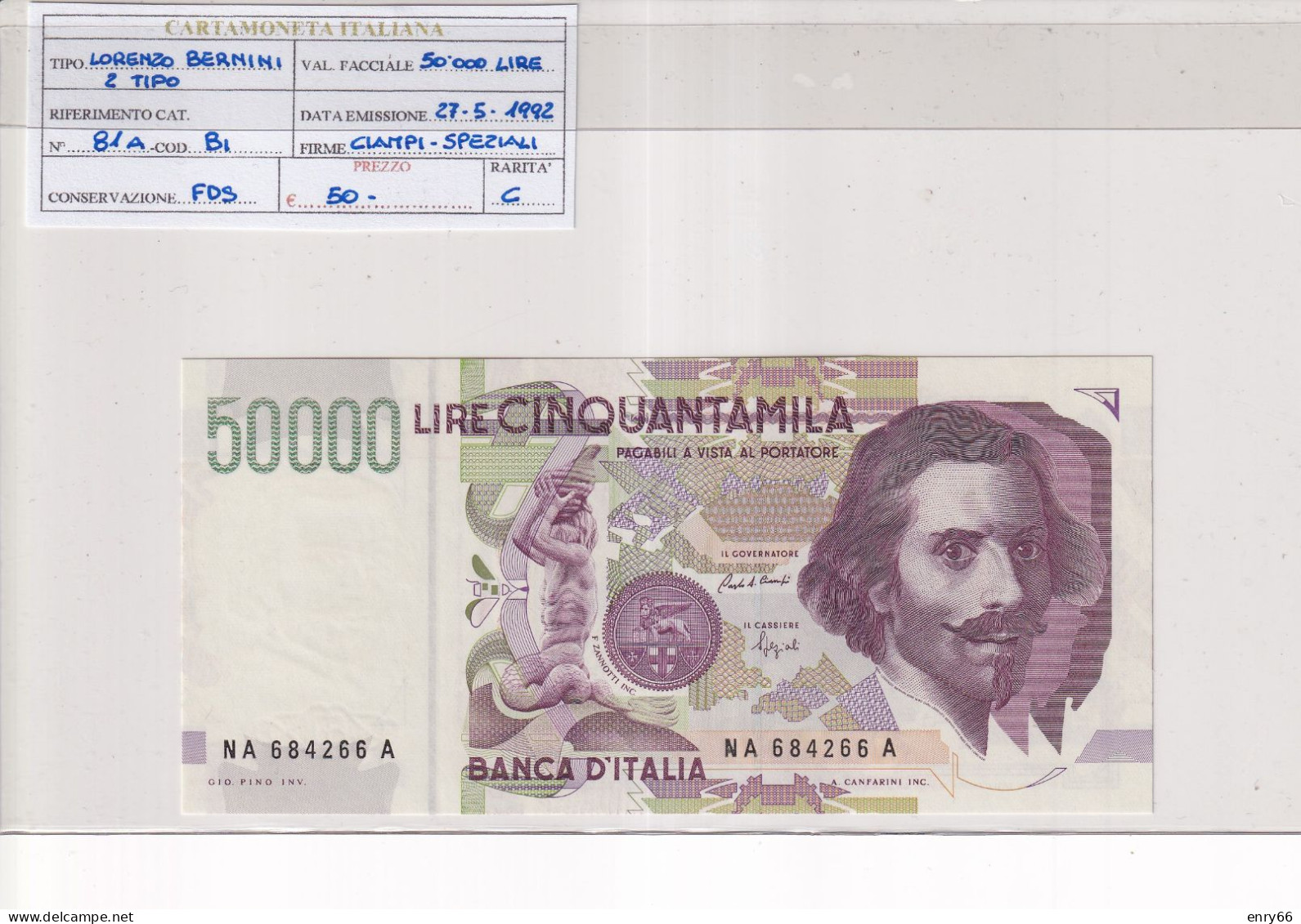 ITALIA  50000 LIRE 27-5-1992 CAT 81A - 50000 Lire