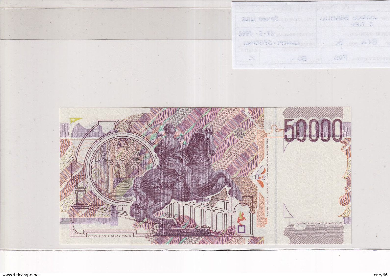 ITALIA  50000 LIRE 27-5-1992 CAT 81A - 50000 Lire