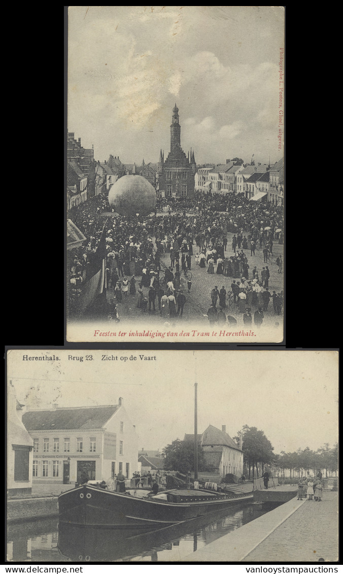 Herentals, Zicht Op De Vaart En Inhuldiging Van De Tram (2 Stuks) - Autres & Non Classés