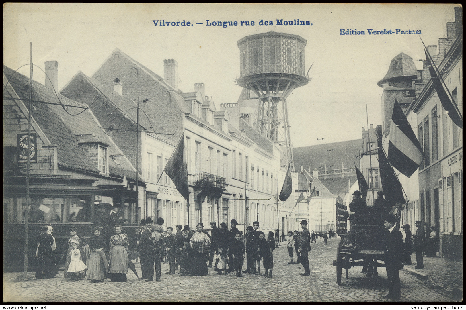 Vilvoorde, Lange Molenstraat Met Kar En Oude Tram Met Passagiers (1 Stuk) - Autres & Non Classés