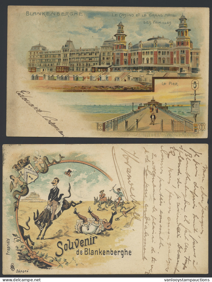 Blankenberge, 2 Litho's, Casino En Pier + Souvenir (2 Stuks) - Autres & Non Classés