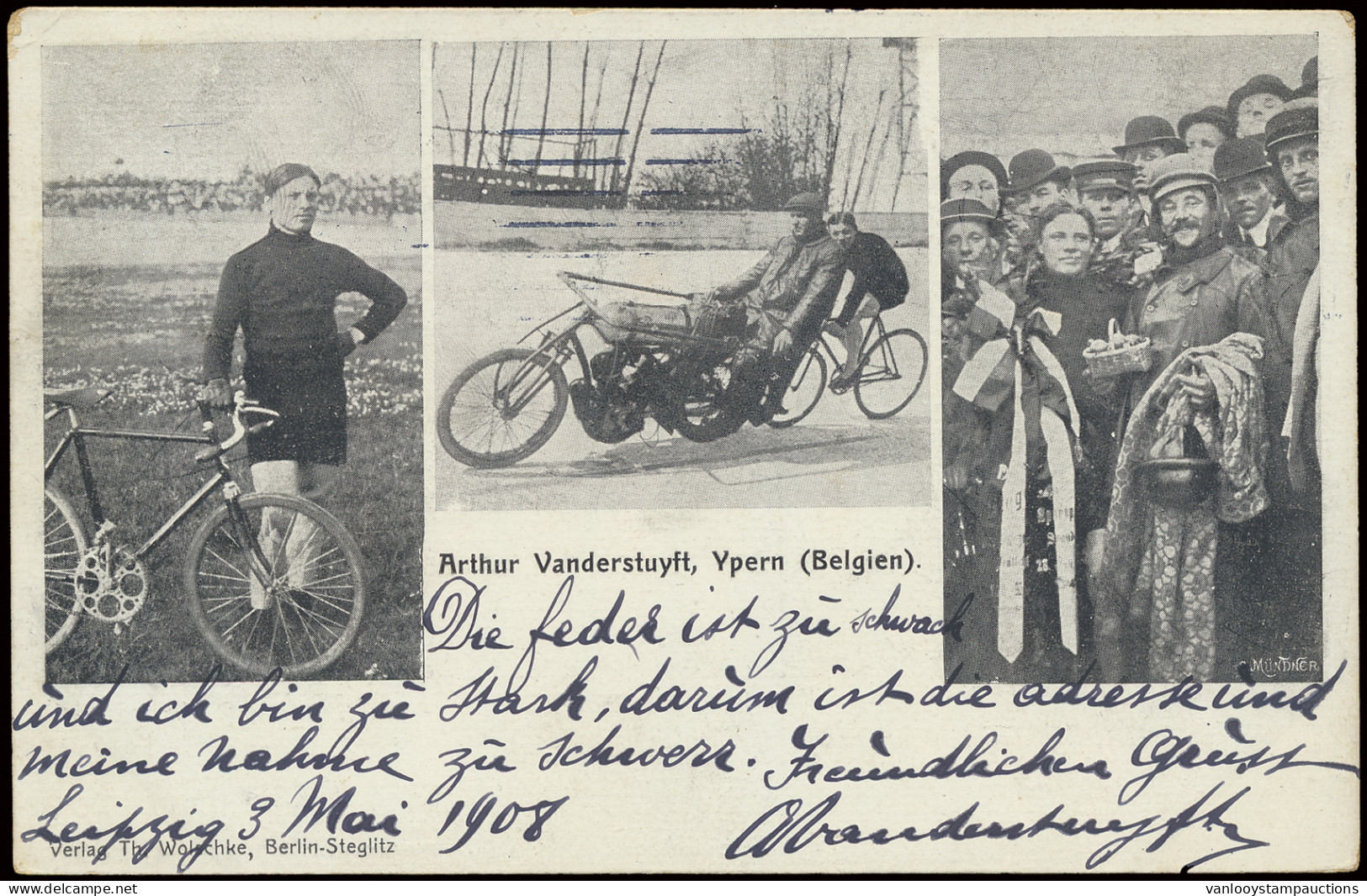 Wielrennen, Arthur Vanderstuyft In Actie, Achterzijde Verschillende Handtekeningen Met O.a. Vanderstuyft Zelf (1 Stuk) - Cyclisme