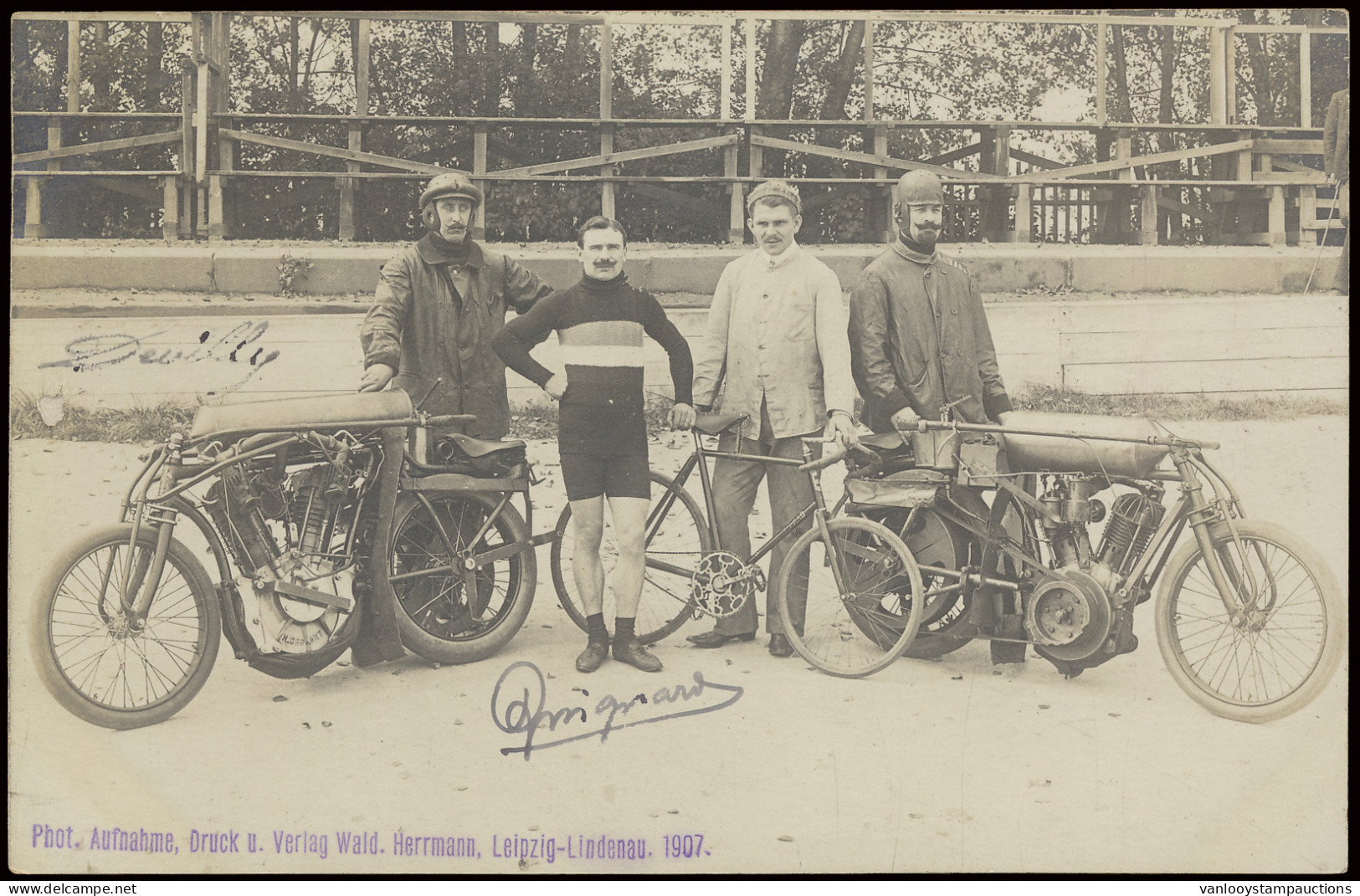 Wielrennen, Quignard Met 2 Gangmakers W.o. Alois Stiploscheck, Achterzijde Kaart Laatst Gericht Aan Zijn Vrouw Lotte (1  - Ciclismo