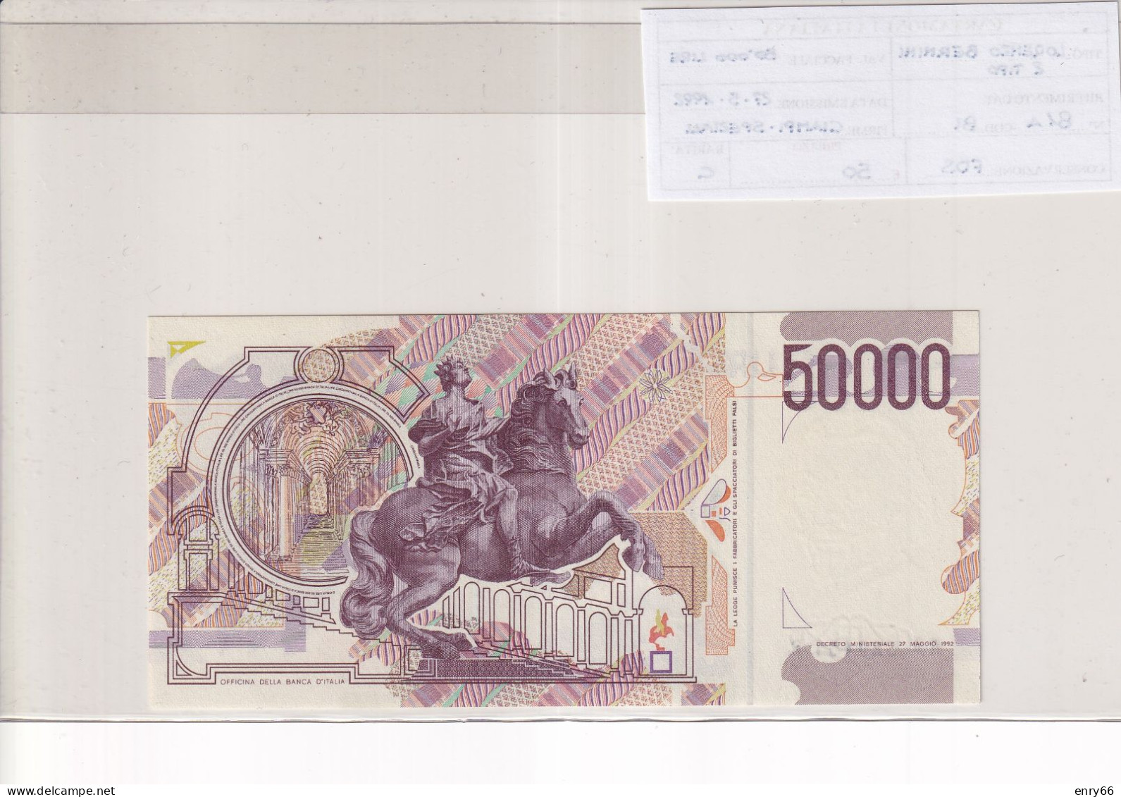 ITALIA  50000 LIRE 27-5-1992 CAT 81A - 50.000 Lire