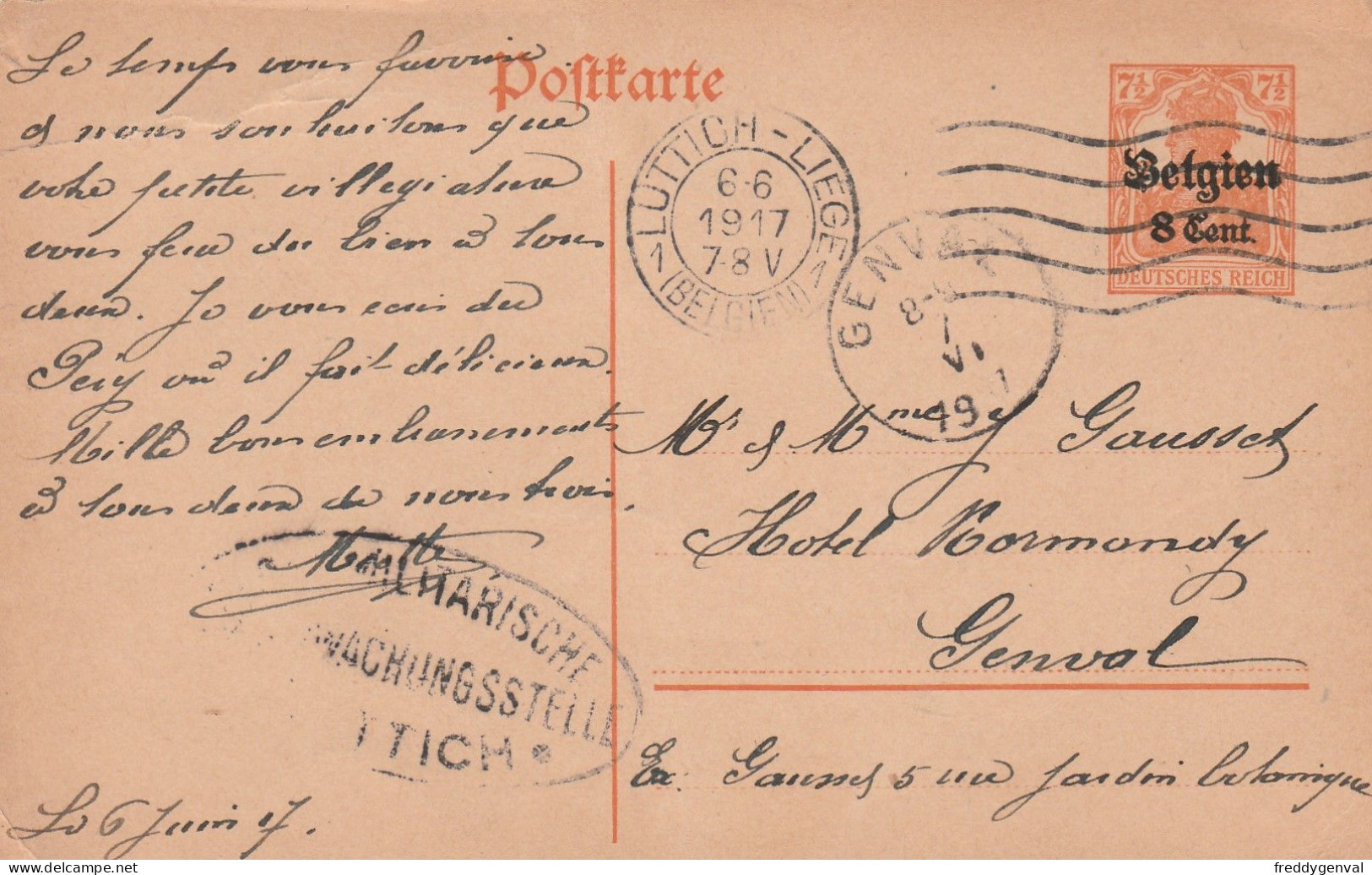 GENVAL  CARTE ENVOYEE A L,HOTEL NORMANDY    POSTKARTE - Rixensart