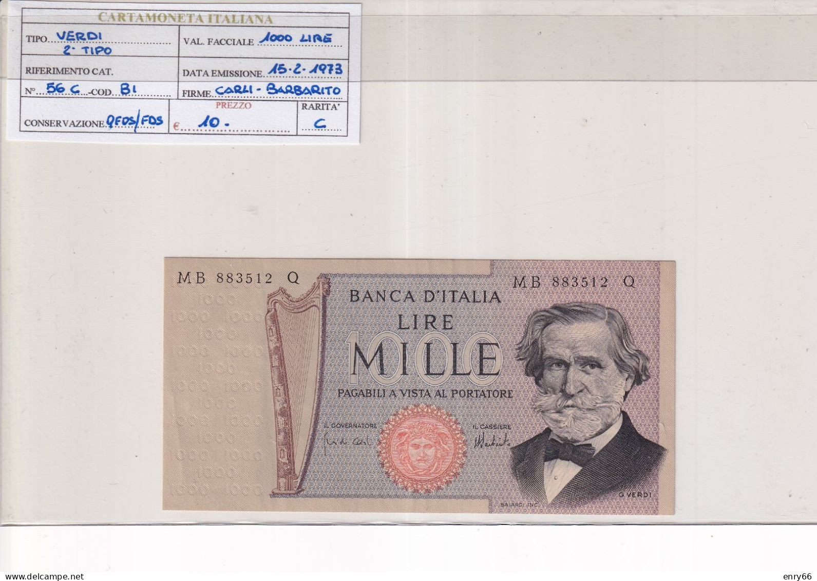 ITALIA  1000 LIRE 15-12-1973 CAT 56C - 1000 Liras