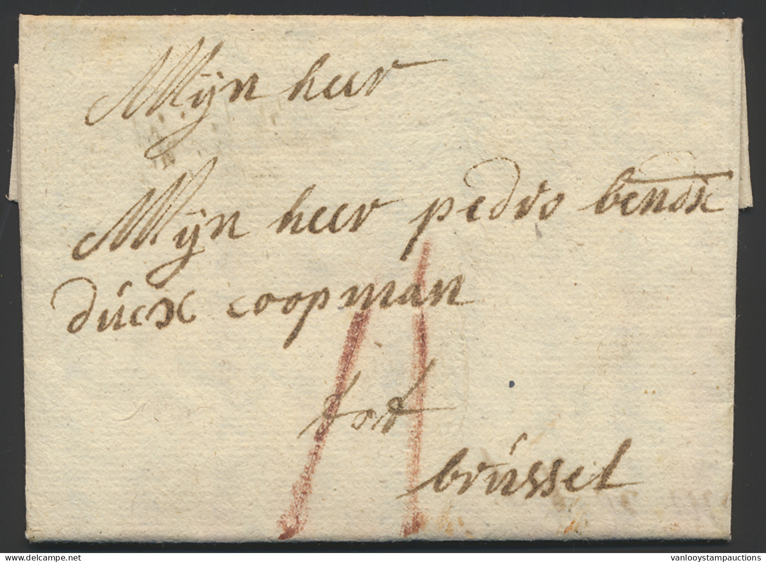 1701 Voorloper Met Inhoud, Vanuit Brugge Naar Brussel, Port 2 Krijtstrepen. Brief Met Nieuwjaarswensen, 'deze Dient U Ee - 1621-1713 (Pays-Bas Espagnols)