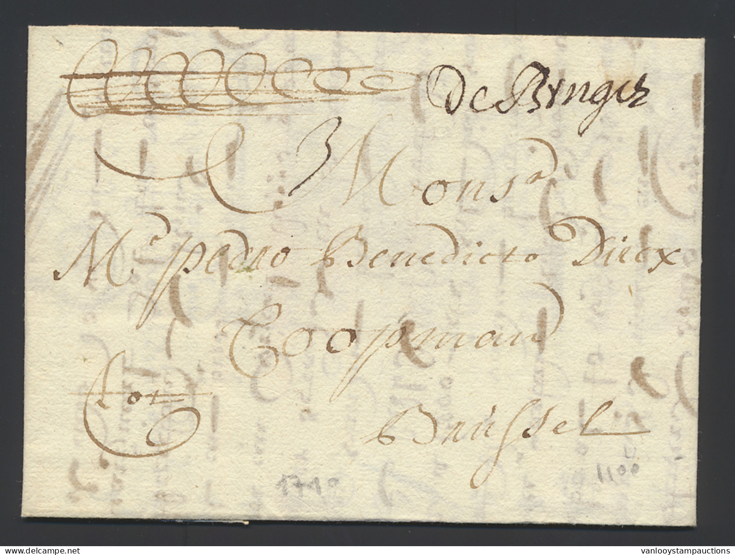 1710 Voorloper Met Inhoud, Vanuit Brugge (de Bruges - Herlant 5), Dd. 3 October, Naar Brussel, Port 3 Deciemen, Manuscri - 1621-1713 (Pays-Bas Espagnols)