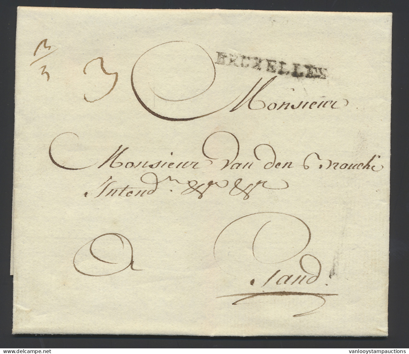 1774 Voorloper Met Inhoud, Vanuit Bruxelles (Lijnstempel - Herlant 19) Naar Gand, Port 3 Deciemen, Zm - 1714-1794 (Austrian Netherlands)