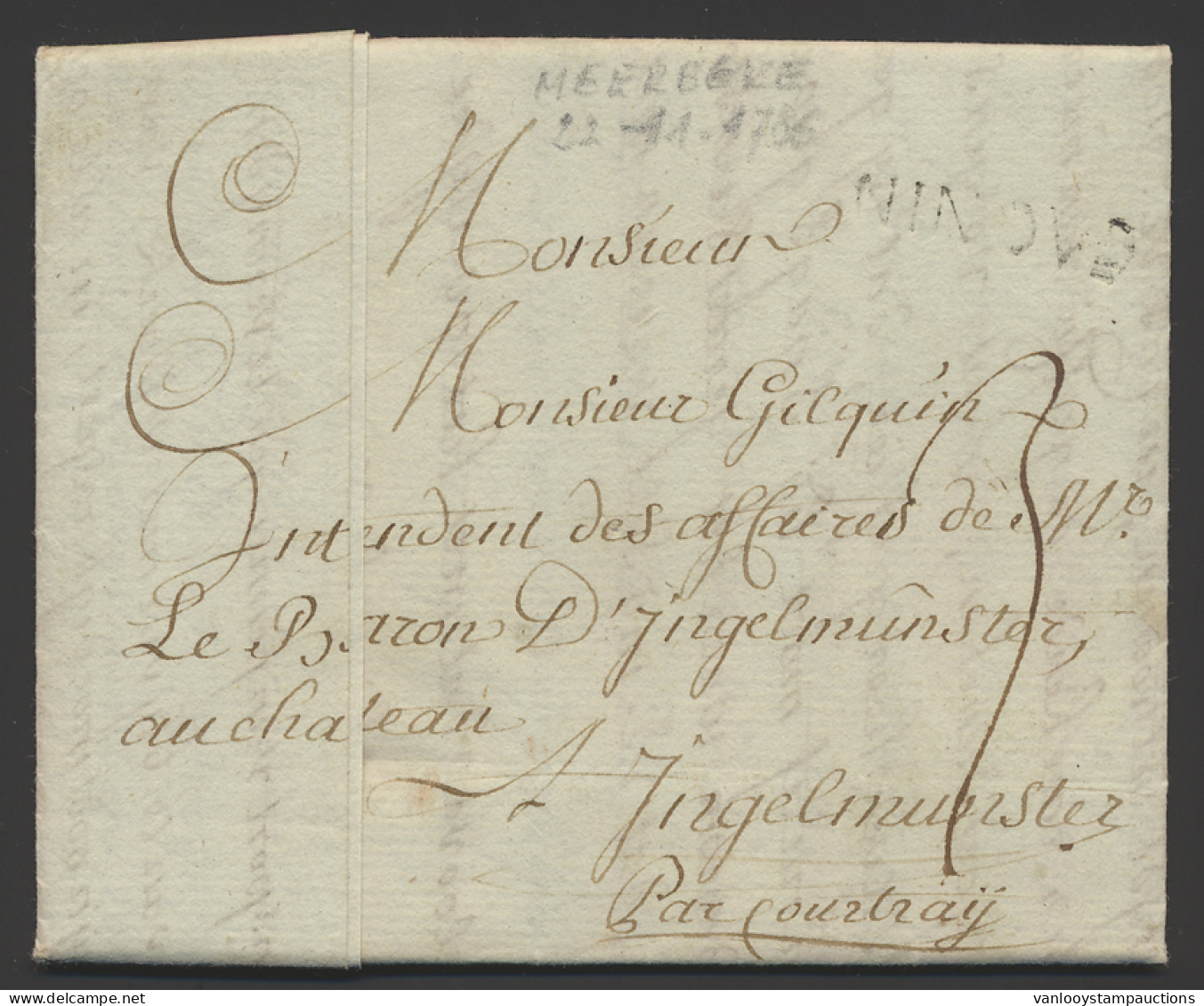 1783 Voorlopers Ninove, 2 Droogstempels H8 (Herlant) Vanuit Meerbeke 30/4/1783 Naar Humbeek + Vanuit Ninove 1/3/1783 Naa - 1714-1794 (Pays-Bas Autrichiens)