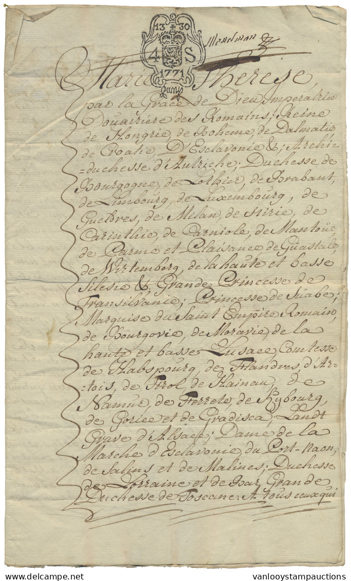 Tielrode, Historisch Document, Pastoor Jean Baptiste Van Den Steene, Verdeling: 2935 Florins, Vermelding Abdij Lobbes, E - 1714-1794 (Pays-Bas Autrichiens)