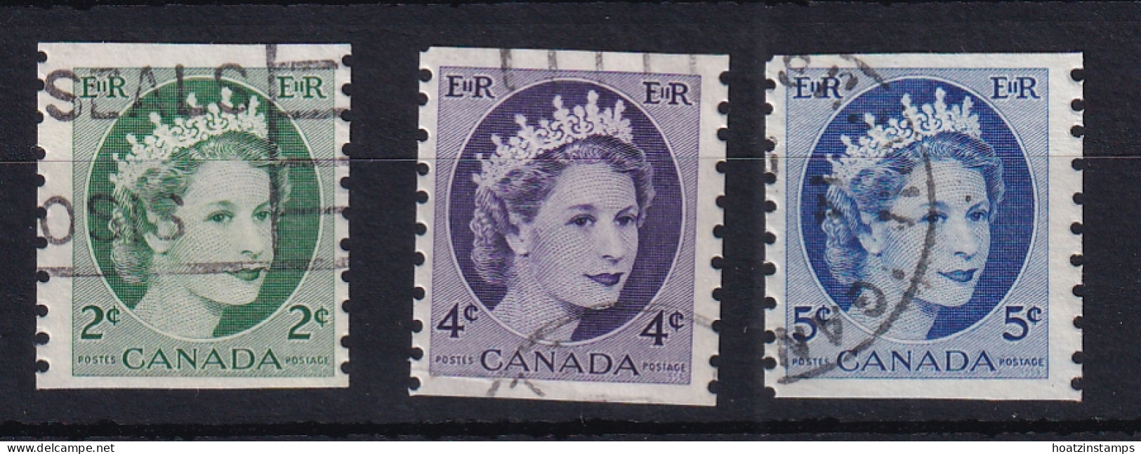 Canada: 1954/62   QE II - Coil Set  SG469-471   [Imperf X Perf: 9½]    Used - Oblitérés