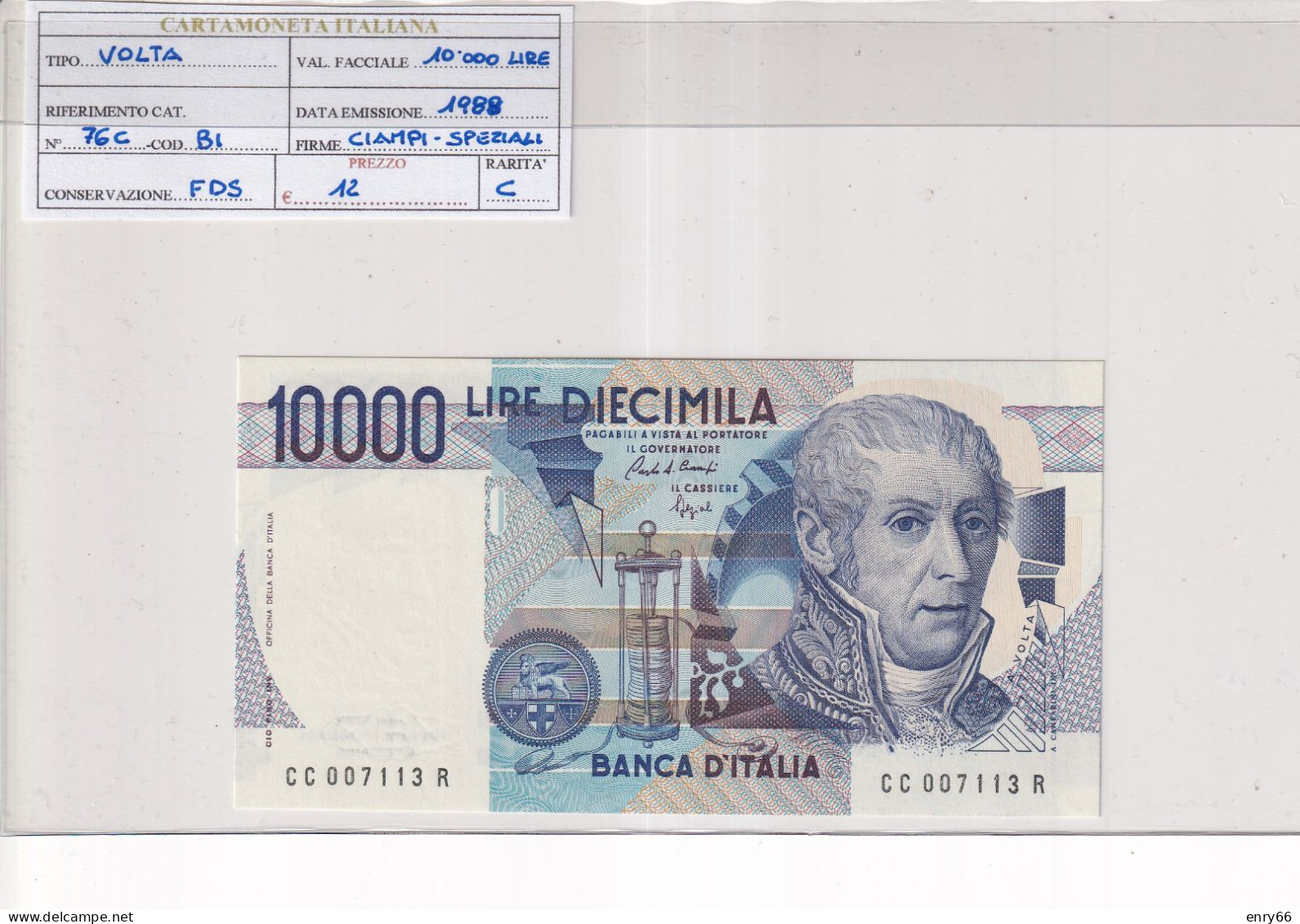 ITALIA  10000 LIRE 1988 CAT 76C - 10.000 Lire