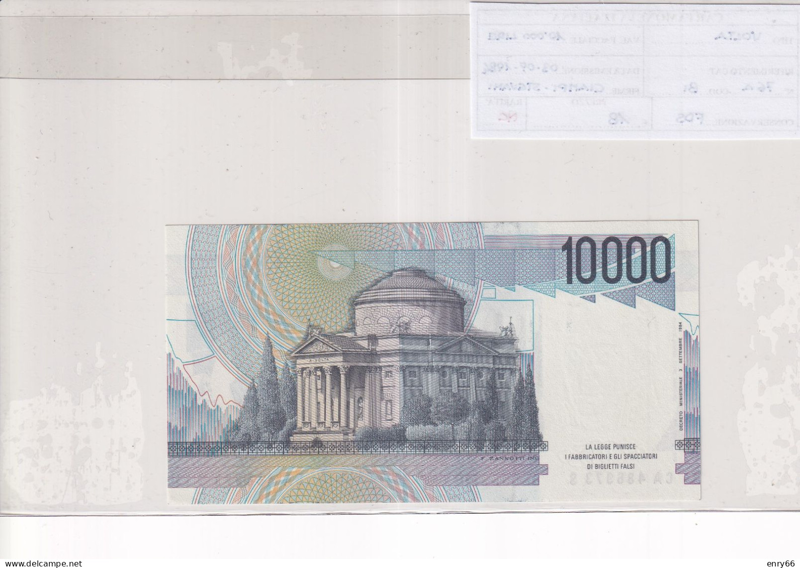 ITALIA  10000 LIRE 3-9-1985 CAT 76A - 10.000 Lire