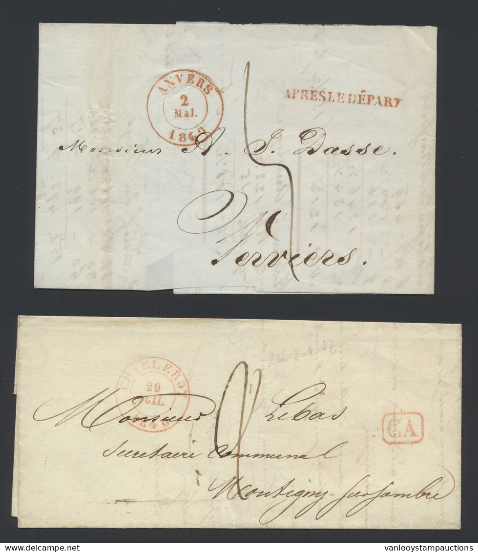 1840/1845, 4 Voorlopers Après Le Départ En CA In Rood Stempel, Zm - 1830-1849 (Belgique Indépendante)