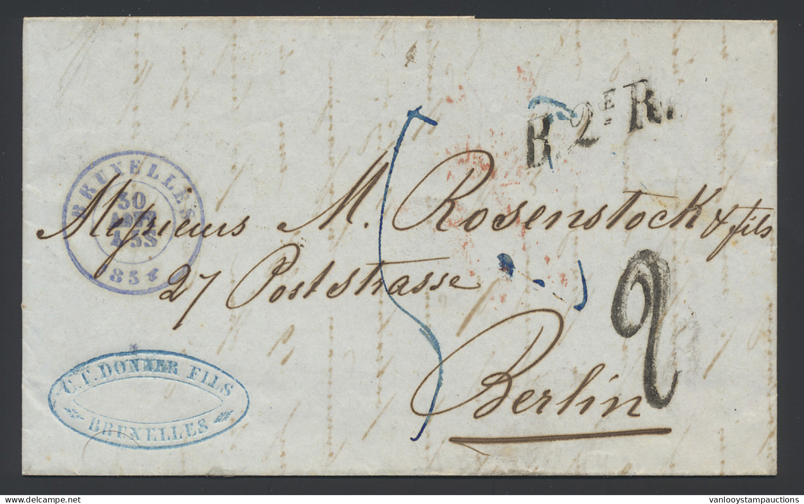 1854 Brief Van Bruxelles 30.05.1854 Naar Berlin Via Aus Belgien Par Aachen En Zwarte EST N° 3, Zm - 1830-1849 (Independent Belgium)