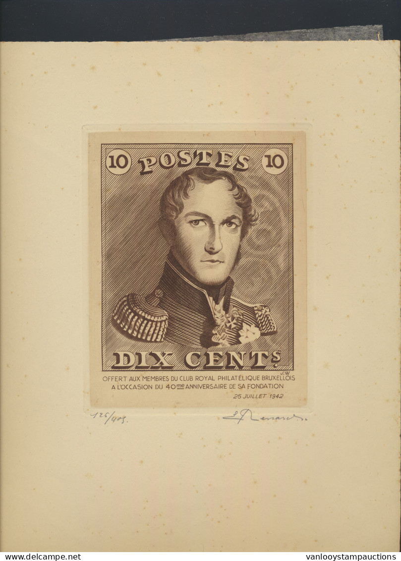 N° 1/2 Reproducties Renard 25 Juli 194, 40° Verjaardag Club Royal Philatelique Bruxelles, 10c. Met Roestvlekjes, M/ntz - 1849 Hombreras