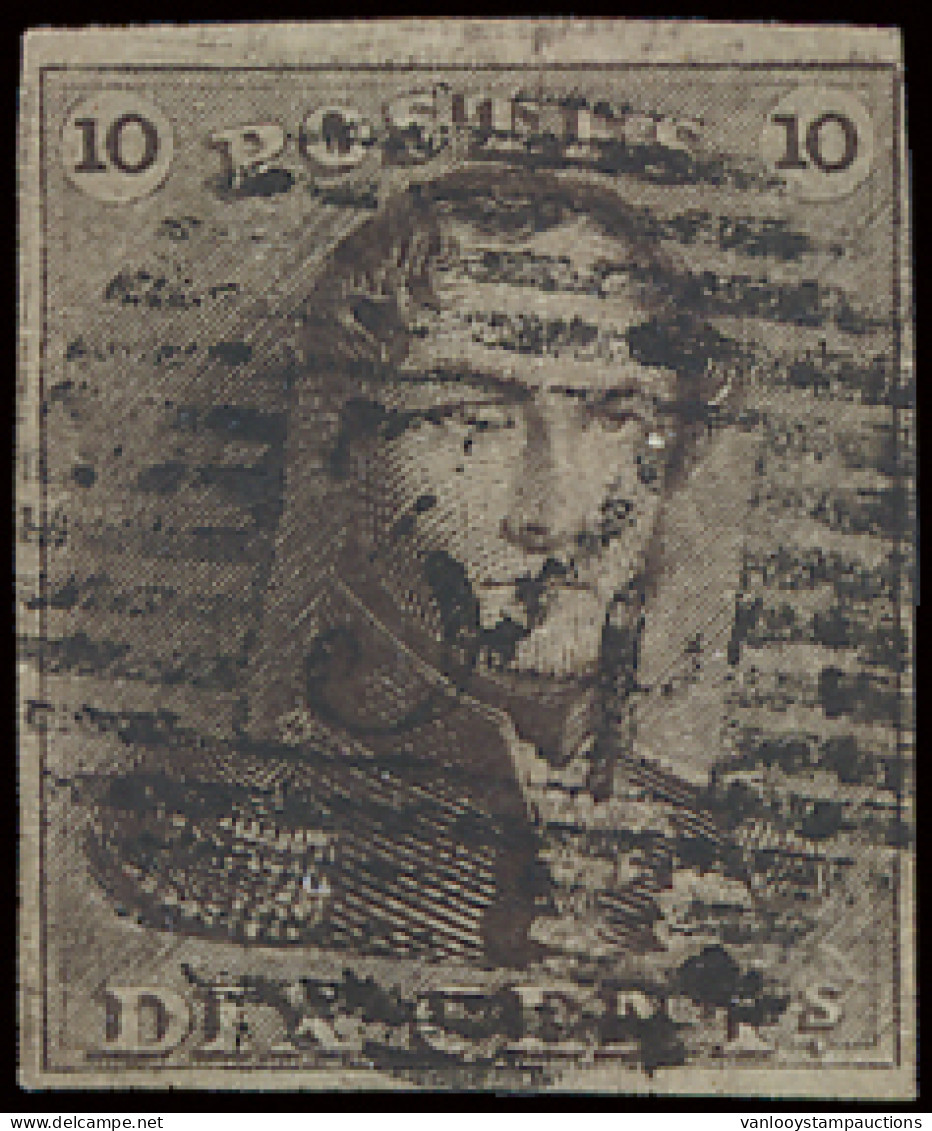 N° 1-V9 (Balasse) 10c. Bruin, P34-Dison, Positie 96, Mooi Gerand, Centraal Gestempeld, Zm (OBP €90 + COBA €60) - 1849 Schulterklappen