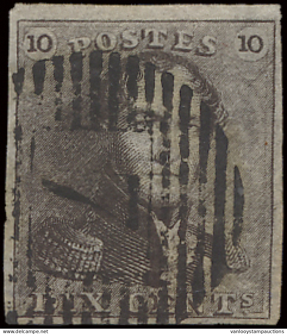 N° 1 10c. Bruin, Volrandig, P.7 Ath, Zm (COBA €25) - 1849 Epaulettes