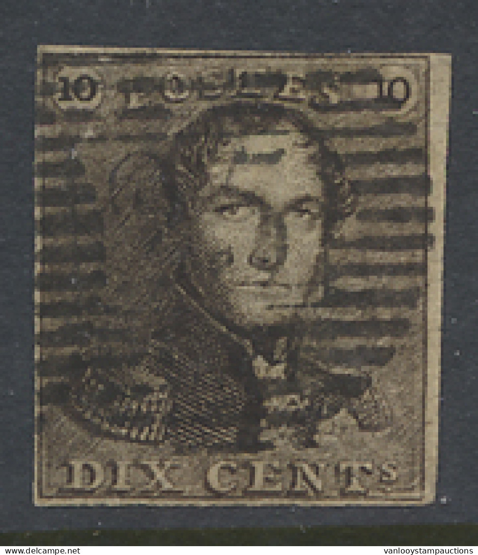 N° 1 10c. Bruin, P.25-Charleroi, Volrandig, Mooi Centraal Gestempeld, Zm/m (OBP €90) - 1849 Hombreras