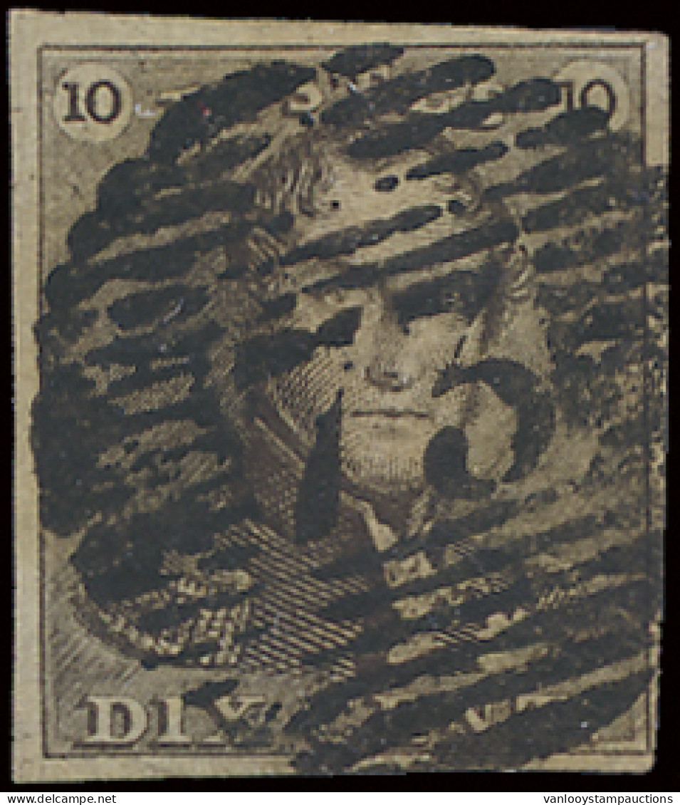 N° 1 10c. Bruin, Volrandig, P.73-Liège, Centrale Afstempeling, Prachtig, Zm (OBP €90) - 1849 Hombreras