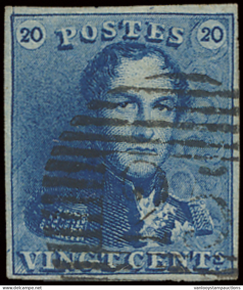 N° 2A-V6 (Balasse) 20c. Blauw, Variëteit Verlenging Van De Linkerbovenkaderlijn Naar Boven, Zm (OBP €165) - 1849 Epaulettes