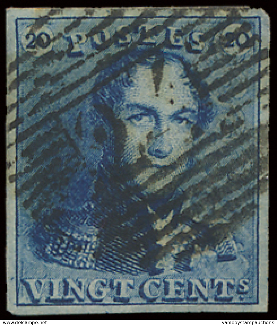 N° 2A-V8 (Balasse) 20c. Blauw, Variëteit Kleine Vork, Zeer Mooi Gerand, Zm (OBP €165) - 1849 Epaulettes