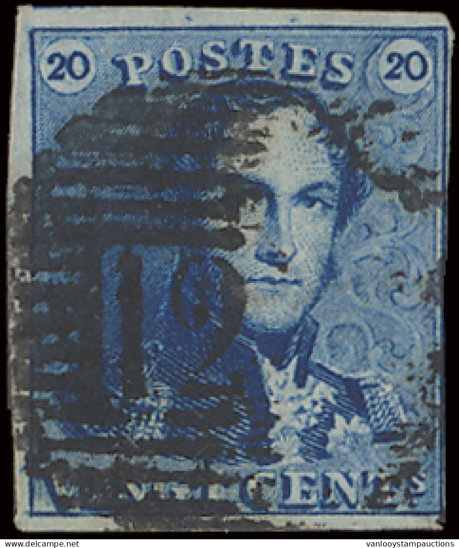 N° 2A-V8 (Balasse) 20c. Blauw, Variëteit Kleine Vork, Volrandig, Zm (OBP €165) - 1849 Epaulettes