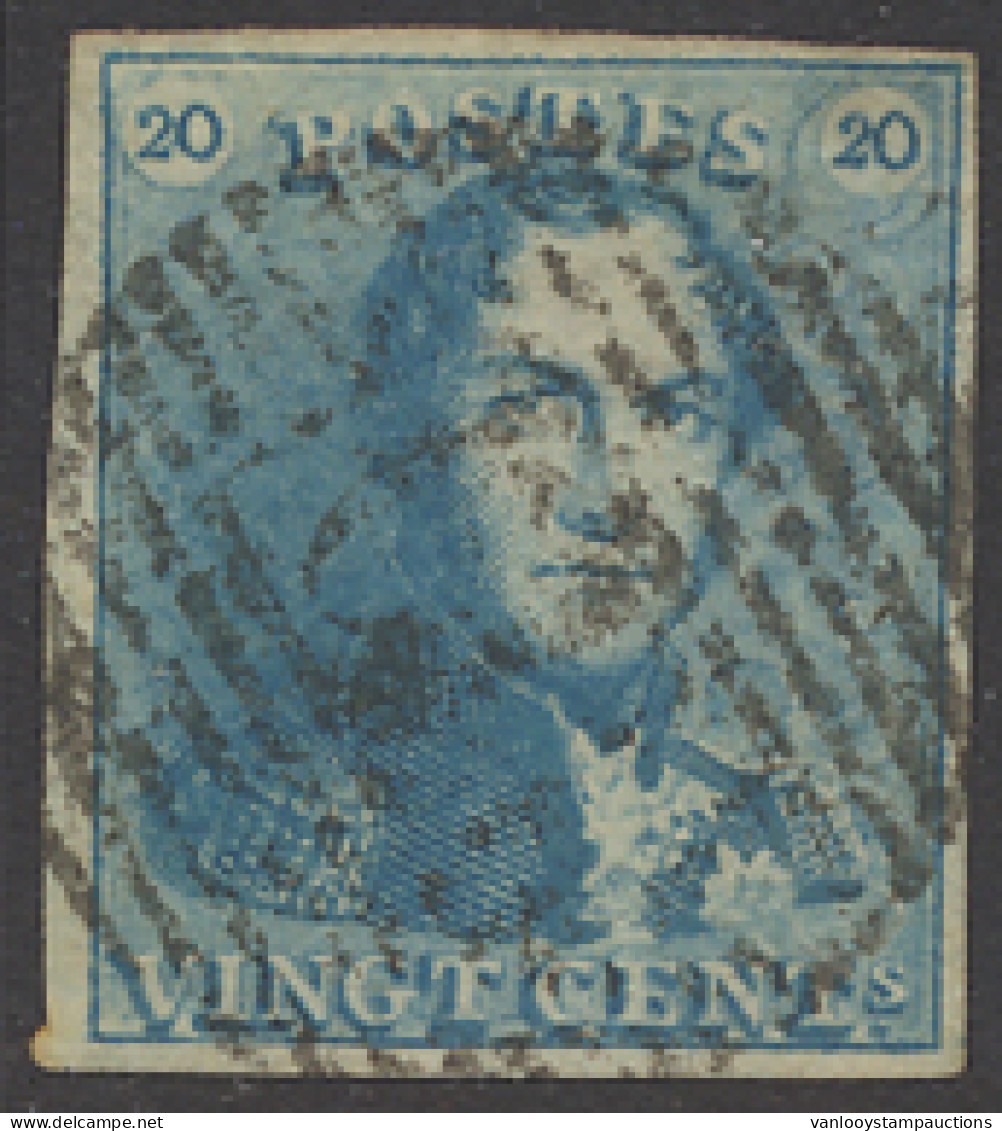 N° 2A 20c. Blauw, Volrandig, Zm (OBP €60) - 1849 Epaulettes